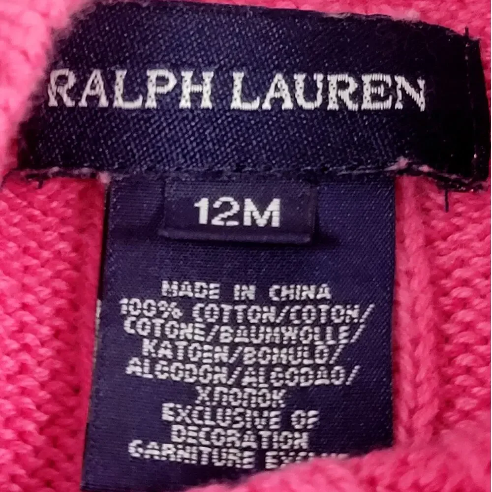 Ralph Lauren Pink Cable Knit Sweater Dress Size 12‎ months
